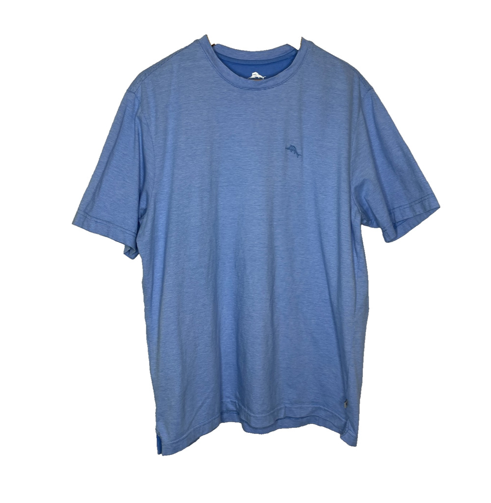 Men's Medium Tommy Bahama Micro-Stripe Blue 100% Cotton Crewneck T-Shirt
